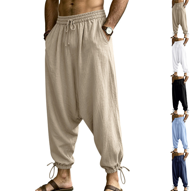Men's Casual Harem Pants with Drop Crotch, Elastic Waistband and Drawstring Mune Fashion