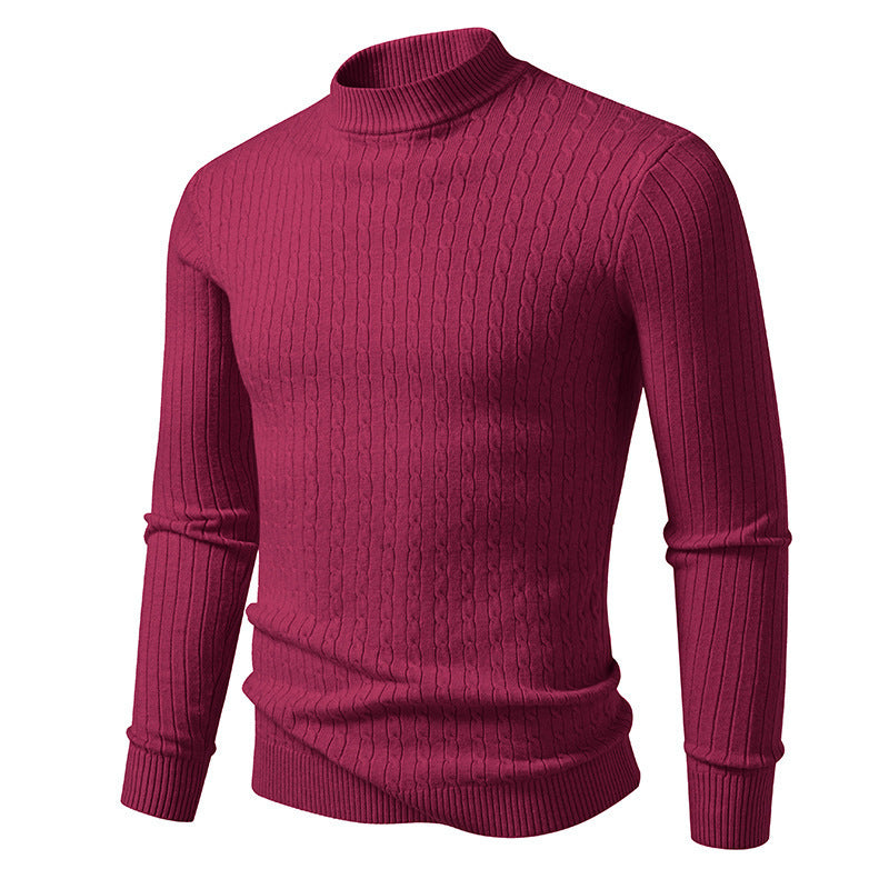 Men's body-hugging fine knit pullover with high collar and cable pattern Mune Fashion
