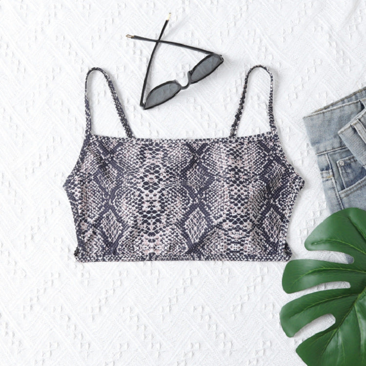 Women's Cropped Bikini Top with Snake Skin Design Mune Fashion