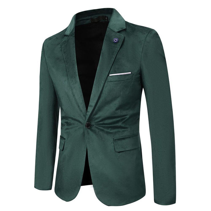 Men's Tailored Velvet Blazer with One Button, Lapel Collar and Flap Pockets Mune Fashion