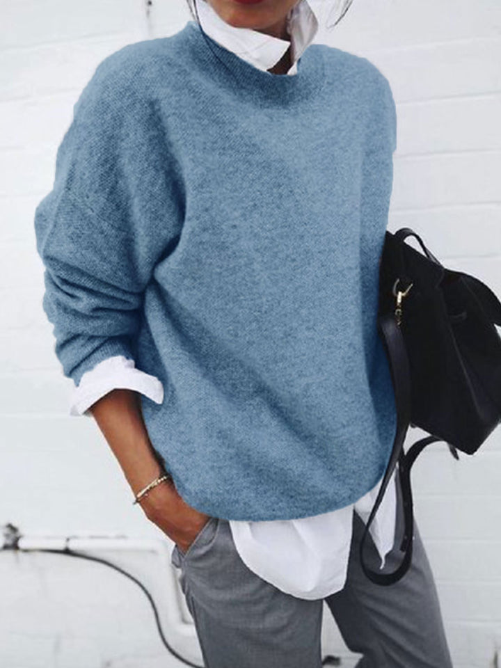 Women's Oversized Fine Knit Sweater with Stand-up Collar and Dropped Shoulder Mune Fashion
