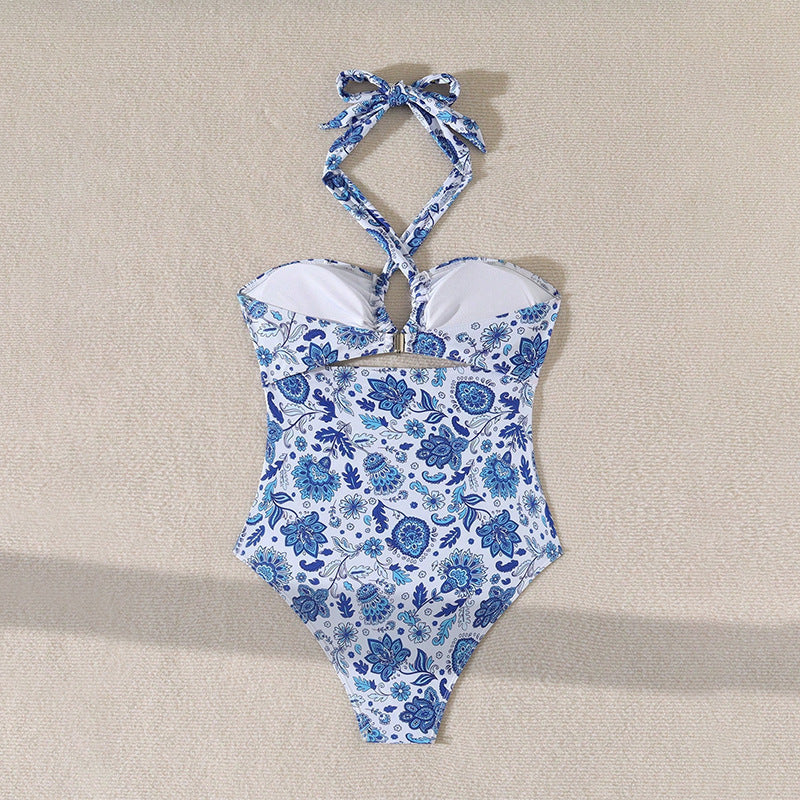 Women's One-Piece Swimsuit with Artistic Floral Design Mune Fashion