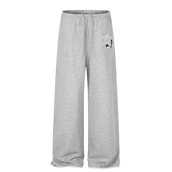 Women's Extra Wide Palazzo Sweatpants with Comfort Waistband, Drawstring and Star Applique Mune Fashion