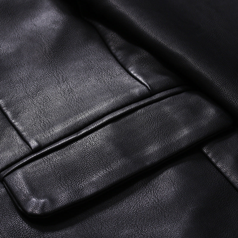 Men's Elegant Leather Blazer Jacket in Slim Fit with Lapel Collar Mune Fashion