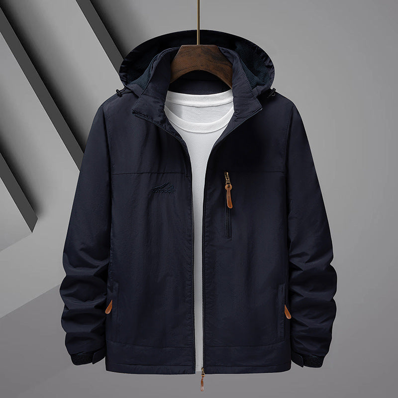 Men's Lightweight Rain Jacket with Hood and Water-Repellent Microfiber Outer Shell Mune Fashion