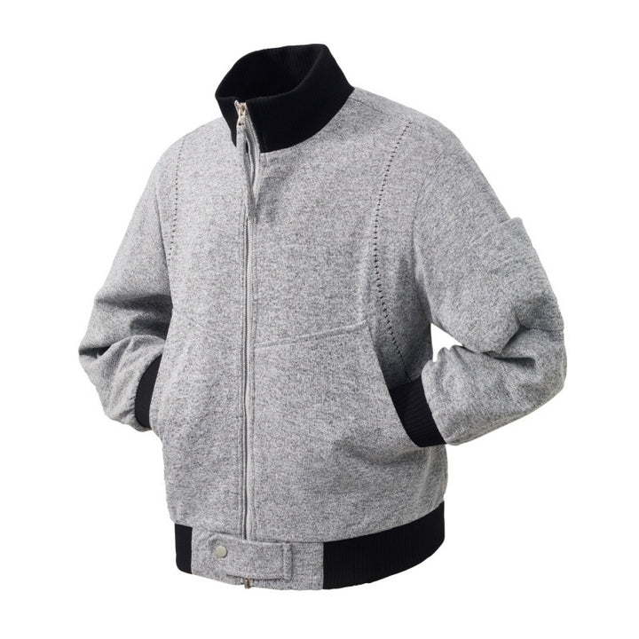 Men's wool blend bomber jacket with stand-up collar, ribbed cuffs, and utility arm pocket Mune Fashion
