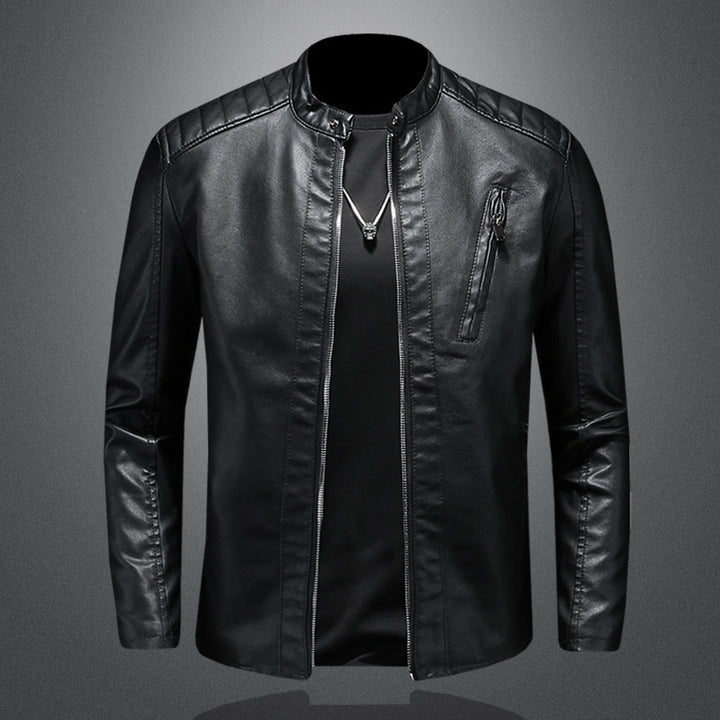 Men's Stylish Leather Jacket with Narrow Collar Mune Fashion