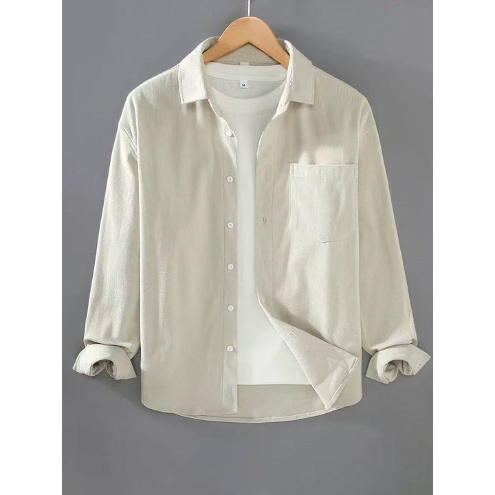 Men's Lightweight Fine Cord Shirt Jacket with Chest Pocket and Kent Collar Mune Fashion