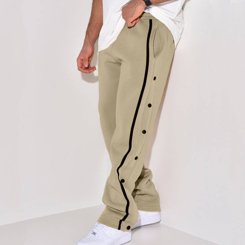 Men's Snap Track Pants with Side Contrast Stripe, Snap Button Placket and Elastic Waistband Mune Fashion