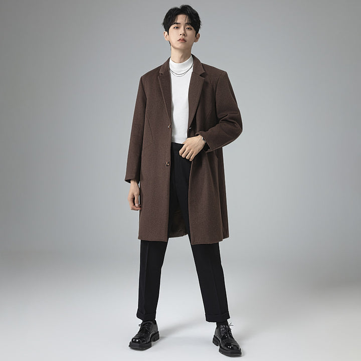 Men's Elegant Longline Wool Coat with Minimalist Lapel and Tailored Silhouette Mune Fashion