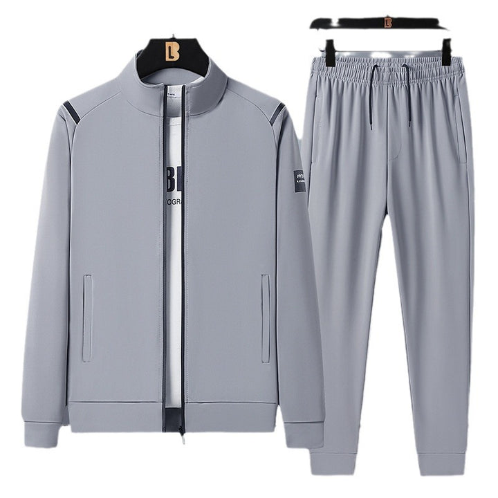 Men's casual sports training set with stand-up collar zip jacket and elastic drawstring jogging pants Mune Fashion
