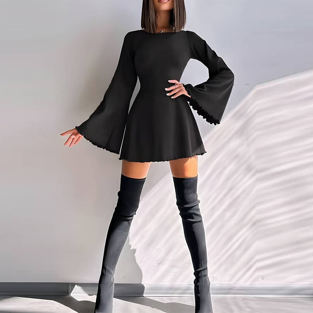 Women’s A-line mini dress with flared trumpet sleeves and fitted silhouette Mune Fashion