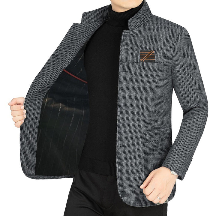 Men's knitted blazer with ribbed sleeves, stand-up collar and applied pockets Mune Fashion