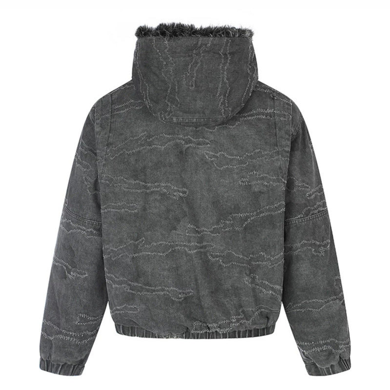 Women Padded Hooded Bomber Jacket with Faux Fur Trim, Camouflage Effect and Elastic Hem Mune Fashion