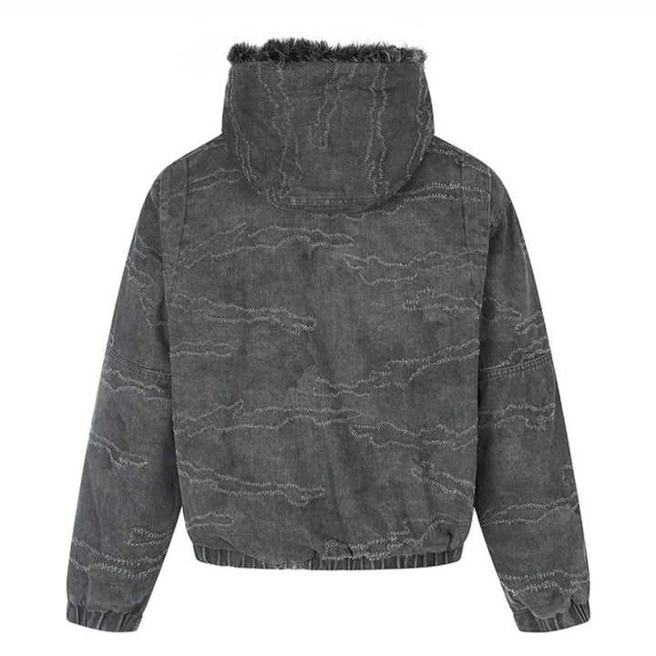 Women Padded Hooded Bomber Jacket with Faux Fur Trim, Camouflage Effect and Elastic Hem Mune Fashion