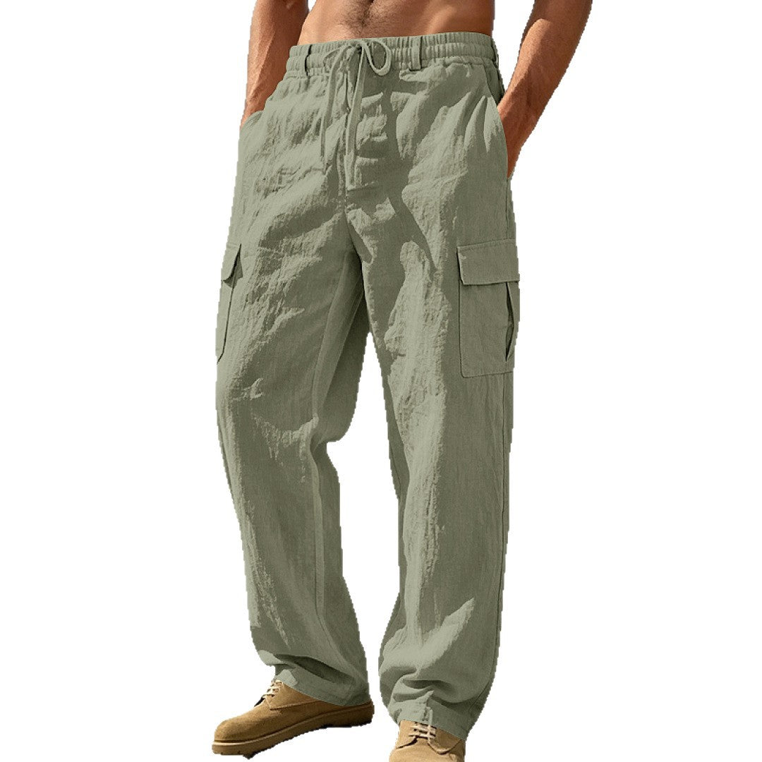 Men's cargo pants with drawstring, wide cut and patch pockets