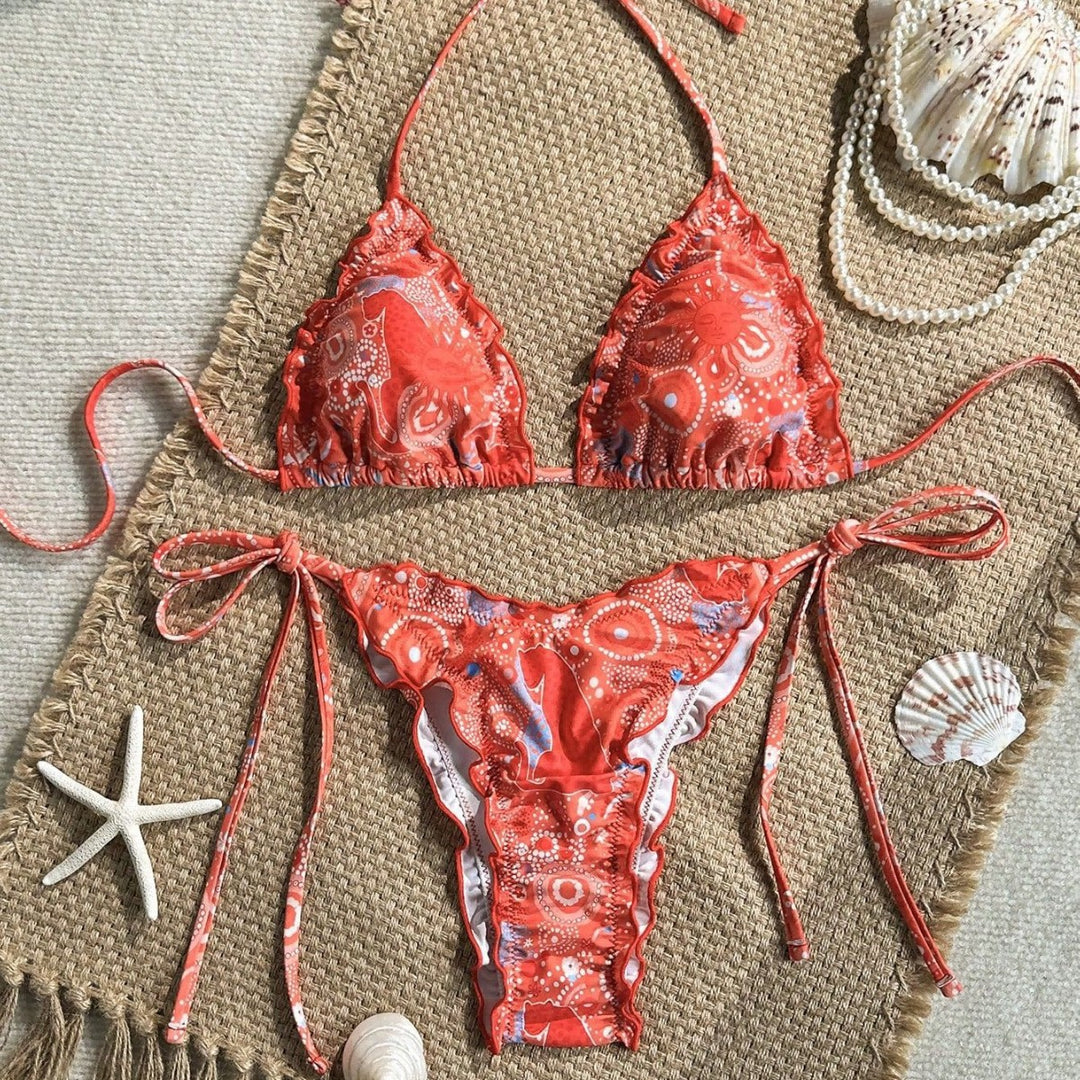 Women's Triangle Bikini with Ruffle Details and Lively Floral Print Mune Fashion
