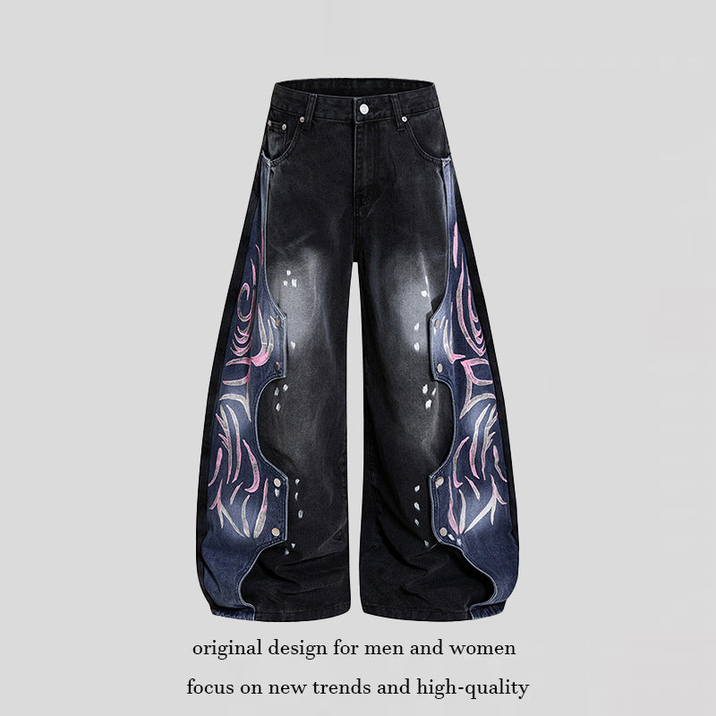 Women's High-Waist wide Balloon-Denim-Culotte with contrast-side Artwork-Panels Mune Fashion