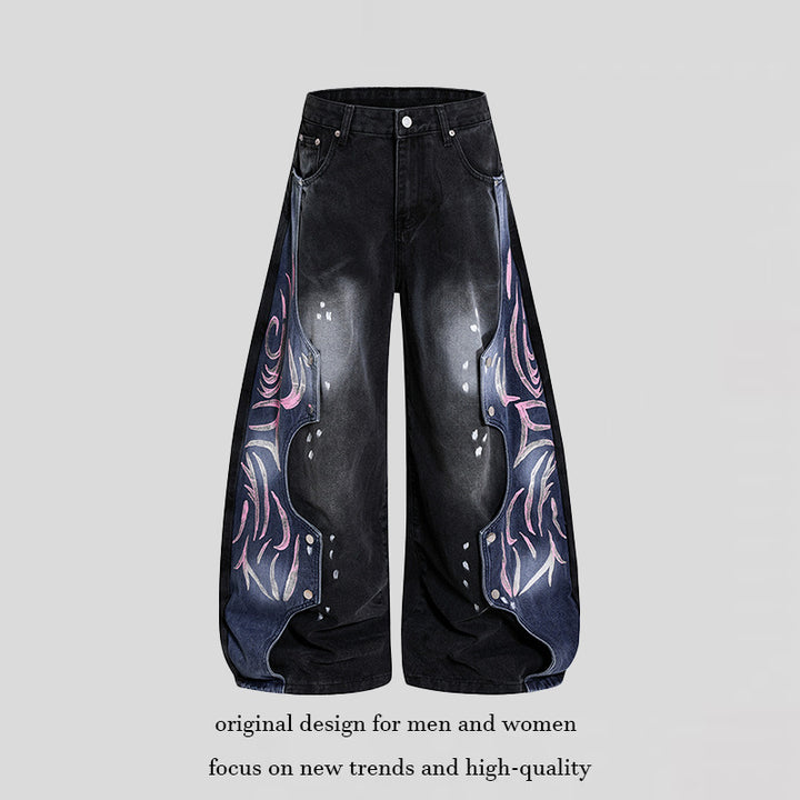 Women's High-Waist wide Balloon-Denim-Culotte with contrast-side Artwork-Panels Mune Fashion