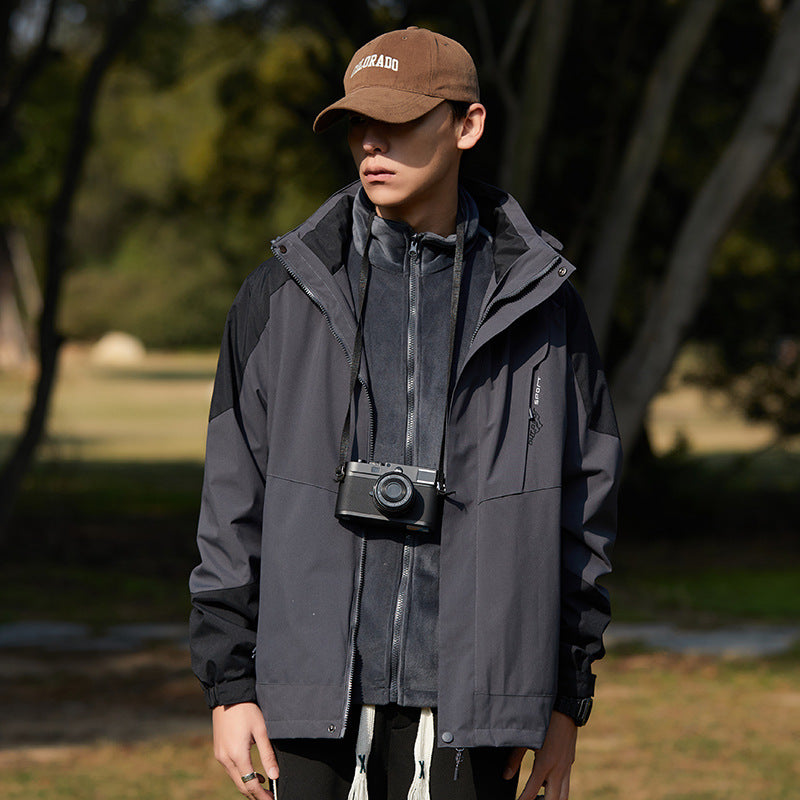 Women two-layer water-repellent outdoor jacket with hood, waist adjustment and contrast piping Mune Fashion