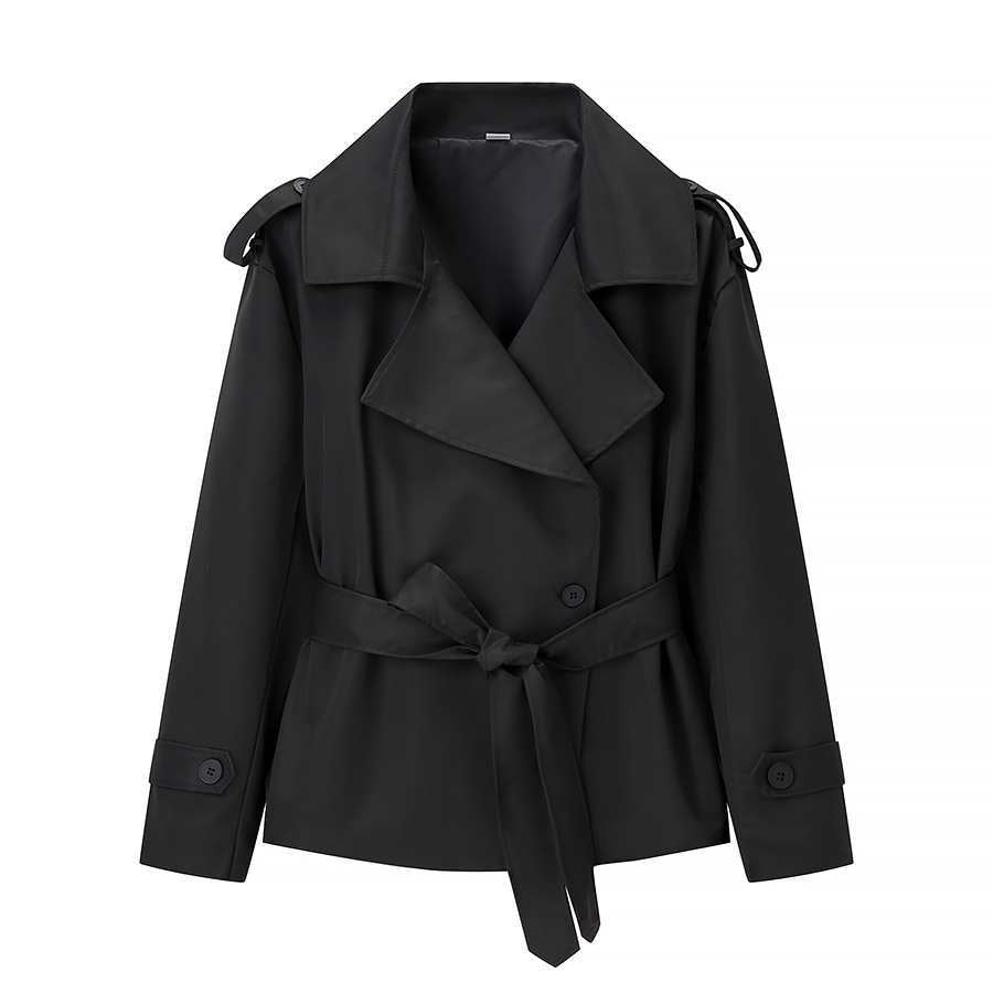 Women's Lightly Tailored Trench Coat with Belt, Epaulettes and Satin Lining Mune Fashion
