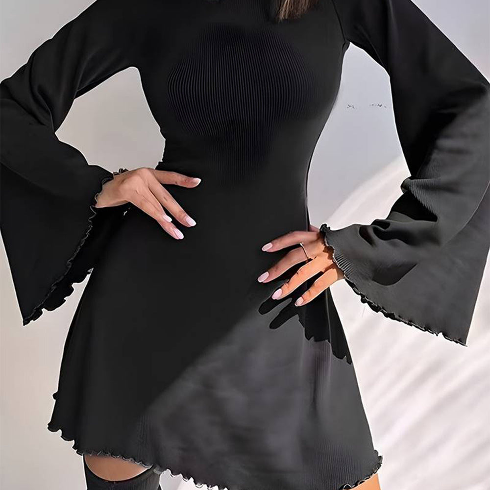Women’s A-line mini dress with flared trumpet sleeves and fitted silhouette Mune Fashion