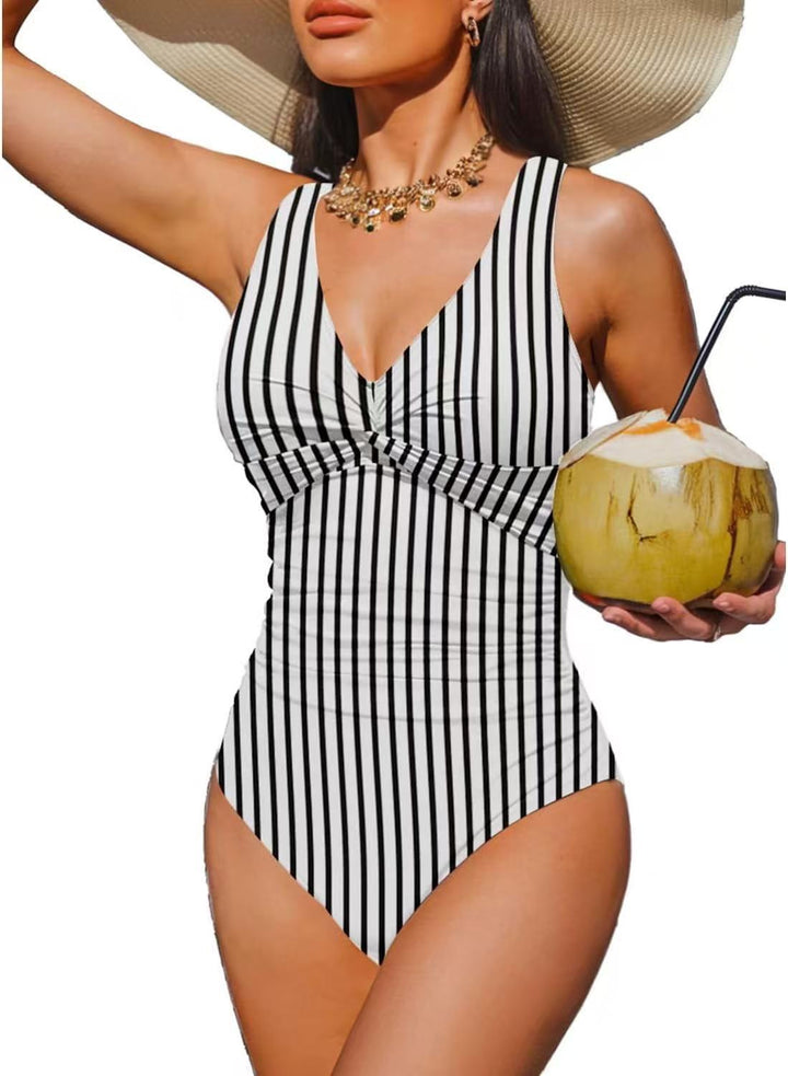 Ladies Elegant One-Piece Swimsuit with Fashionable Twist Mune Fashion