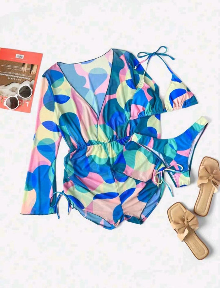 Women’s wrap swimsuit with long sleeves and fashionable pattern Mune Fashion