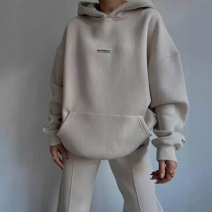 Women's Set Heavy French-Terry Oversize Hoodie with Kangaroo Pocket and Slim Joggers Mune Fashion
