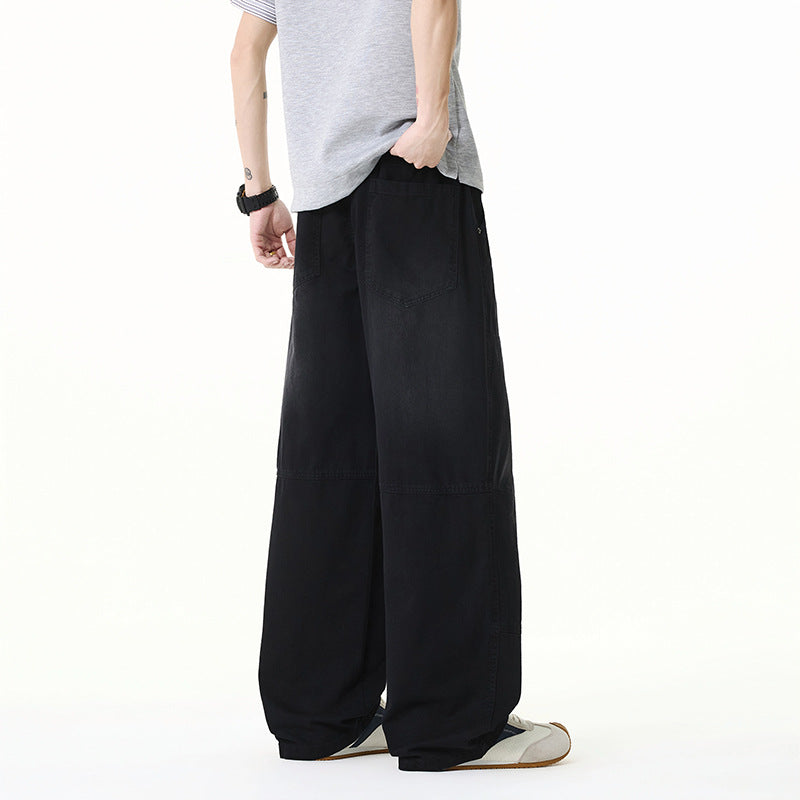 Men's Loose Baggy Cargo Pants made of Cotton Twill with Elastic Waistband and Knee Patch Drune