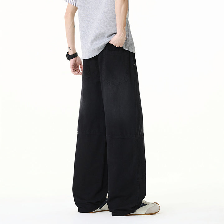 Men's Loose Baggy Cargo Pants made of Cotton Twill with Elastic Waistband and Knee Patch Drune