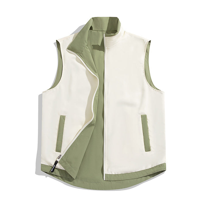 Unisex Reversible Padded Vest with High Collar, Windproof Outer Layer and Contrasted Inner Lining Mune Fashion