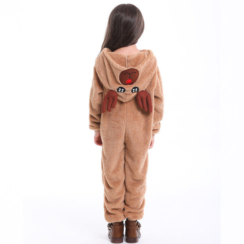 Girls Plush Reindeer Overall with Hood and Ears Mune Fashion