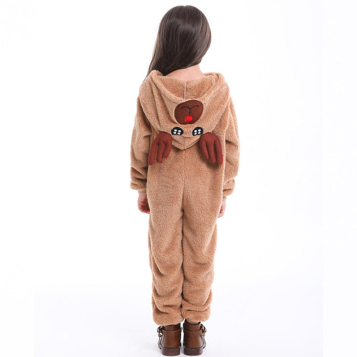 Girls Plush Reindeer Overall with Hood and Ears Mune Fashion