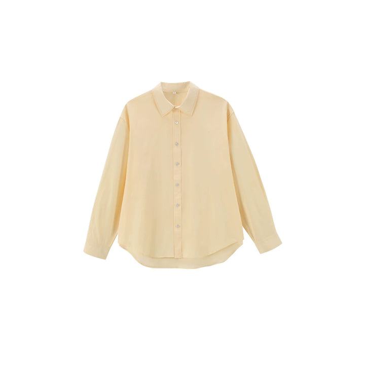 Women's Oversize Cotton Blouse with Kent Collar and Rounded Hem