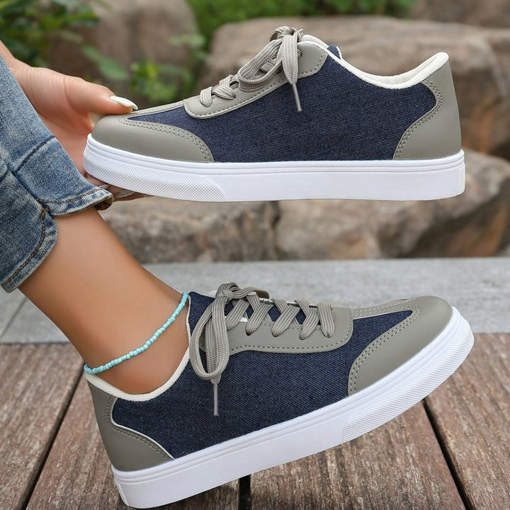 Damen Plateau‑Sneaker im Denim‑Look mit gepolstertem Komfortfußbett und Elastik‑Schnürung Mune Fashion