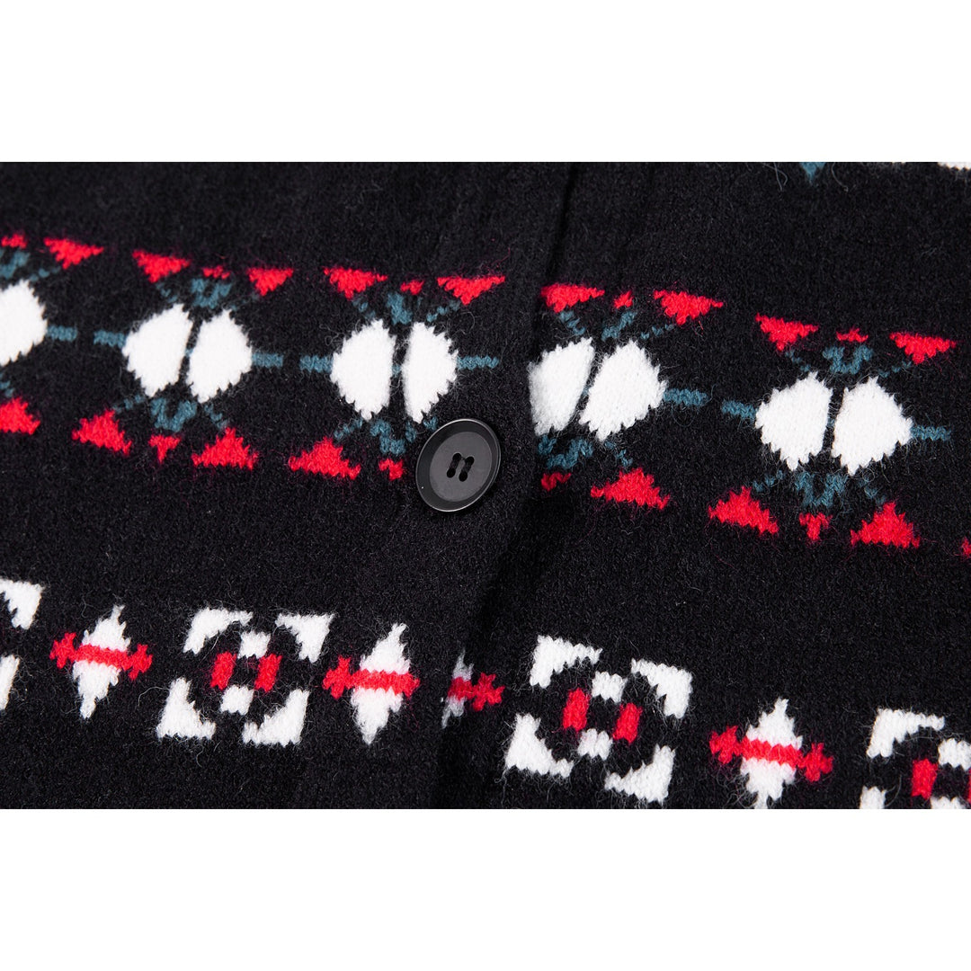 Women's Norwegian Pattern Knit Cardigan with Button Placket and Oversized Cut Mune Fashion