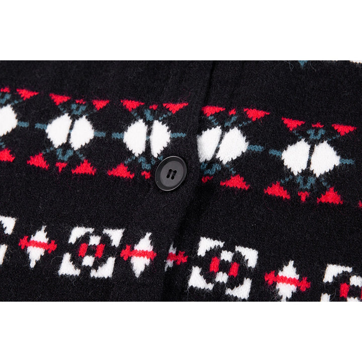 Women's Norwegian Pattern Knit Cardigan with Button Placket and Oversized Cut Mune Fashion