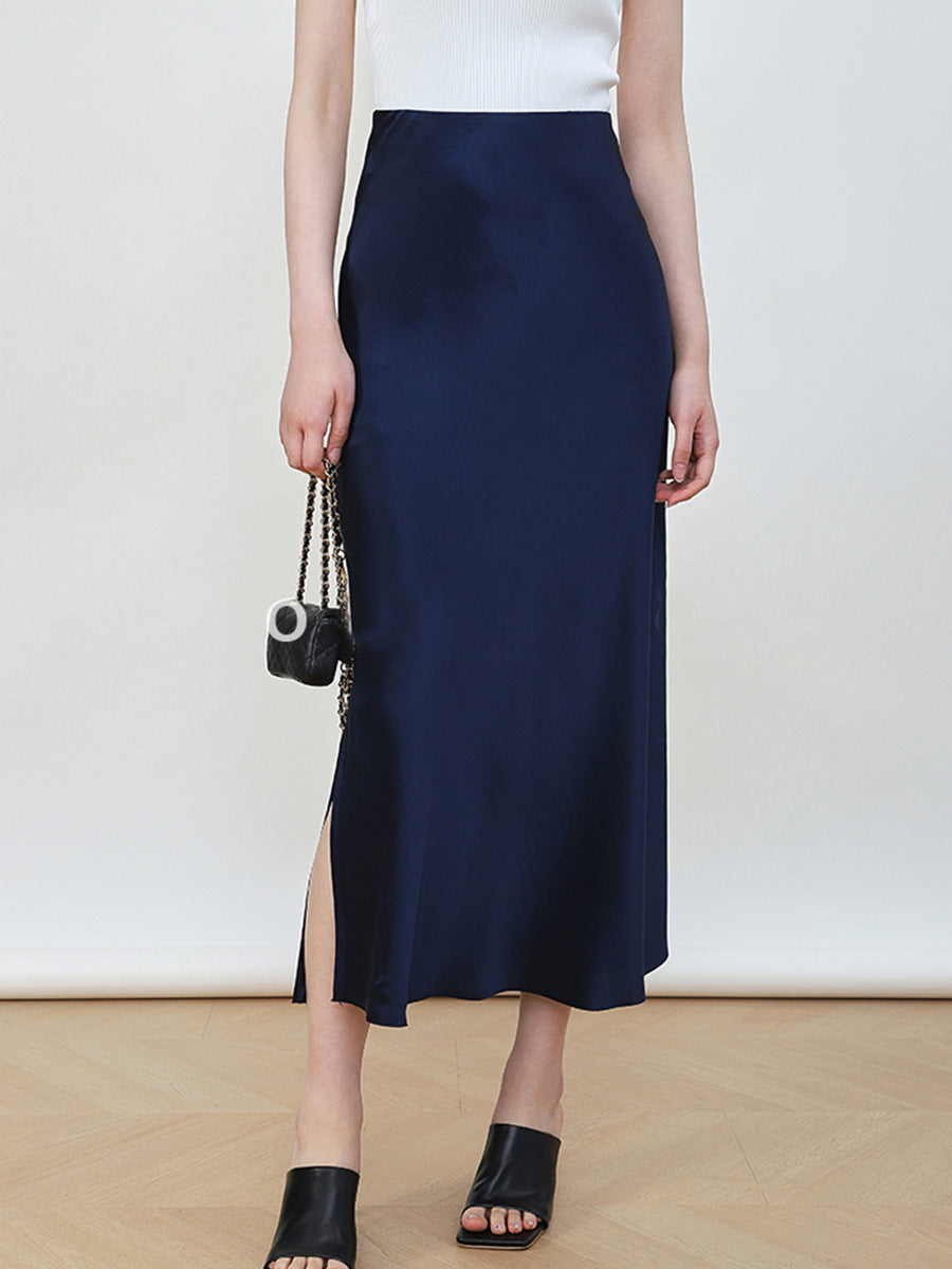 Women's Elegant High-Waisted Satin Midi Skirt Mune Fashion