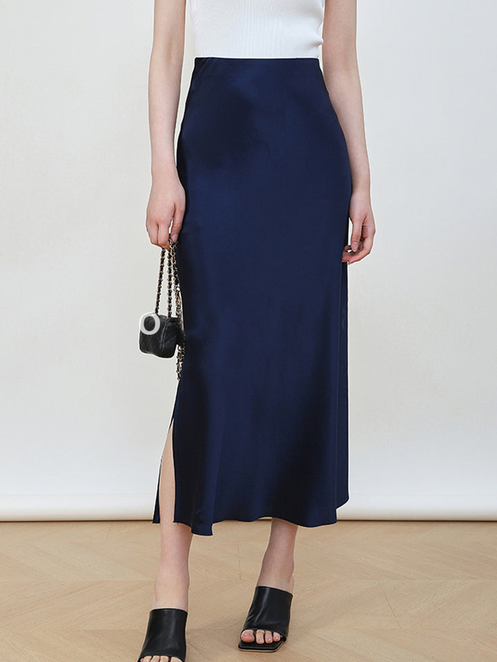 Women's Elegant High-Waisted Satin Midi Skirt Mune Fashion