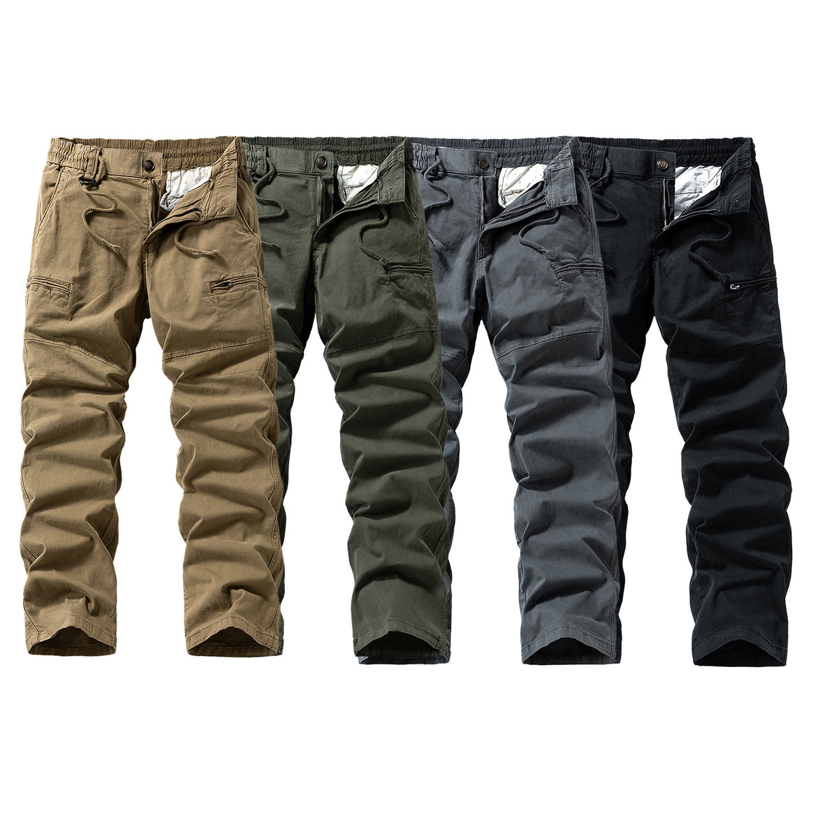 Herren Komfort-Canvas-Cargo-Hose mit elastischem Tunnelzugbund, Kniepaneelen und Multifachtaschen Mune Fashion