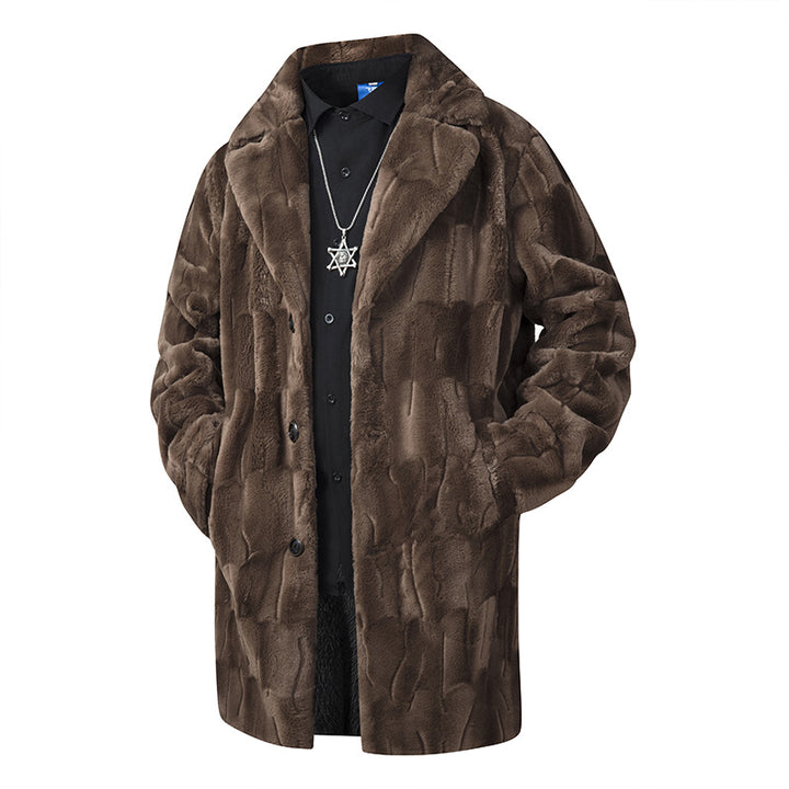 Men's luxurious long faux fur coat with lapel collar and soft drape Mune Fashion