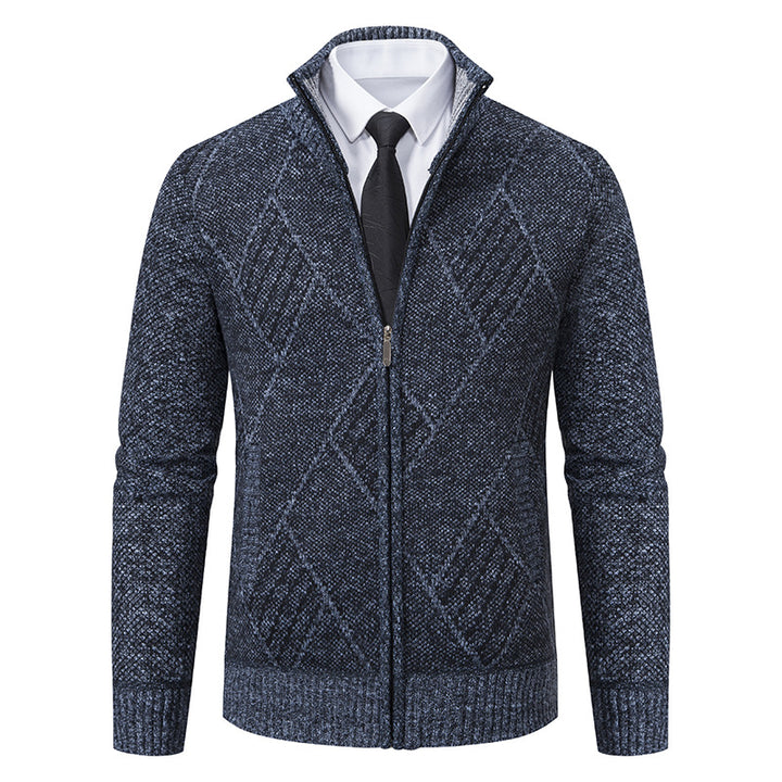 Men's fine knit zip jacket with structured diamond pattern, stand-up collar and continuous zipper Mune Fashion