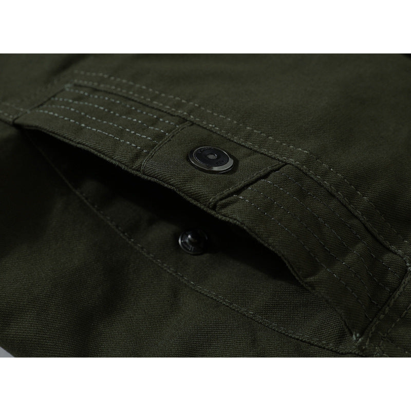 Men's Canvas Flight Jacket with warming fleece lining, shoulder epaulettes, and multifunction pockets Mune Fashion