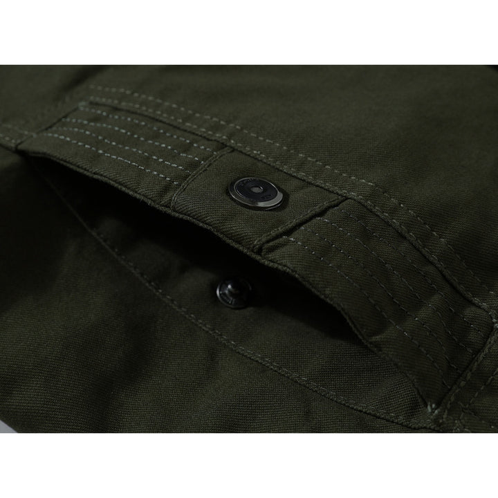 Men's Canvas Field Jacket in Utility Style with Warming Fleece Lining and Shoulder Patches Mune Fashion