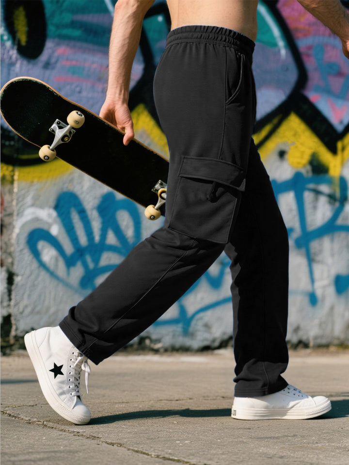 Men's Relaxed-Fit Cargo Jogging Pants with Elastic Waistband, Patch Pocket & Drawstring