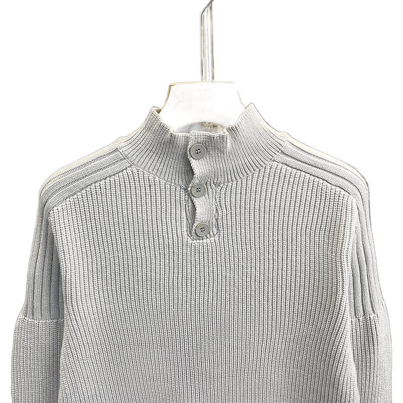 Men's chunky knit pullover with half button placket and high stand-up collar Mune Fashion