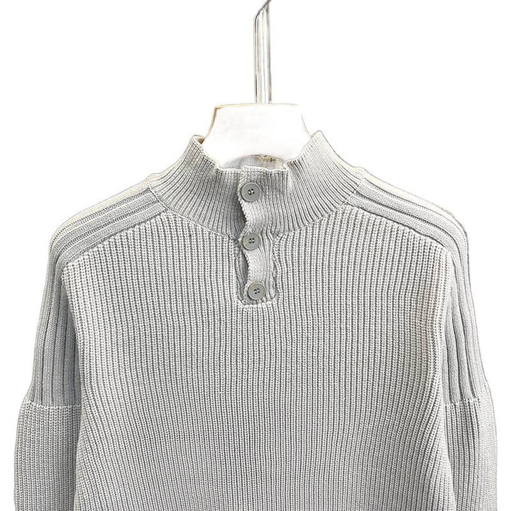 Men's chunky knit pullover with half button placket and high stand-up collar Mune Fashion