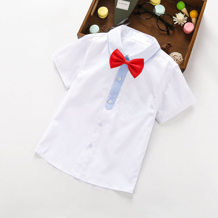 Ladies elegant short sleeve shirt with bow tie Mune Fashion