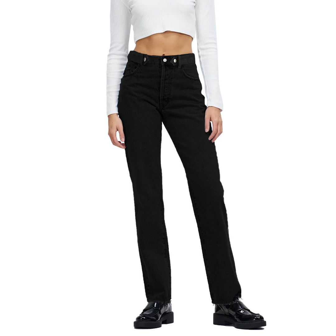 Women high-waisted straight-cut jeans made of rigid denim with raw hem Mune Fashion